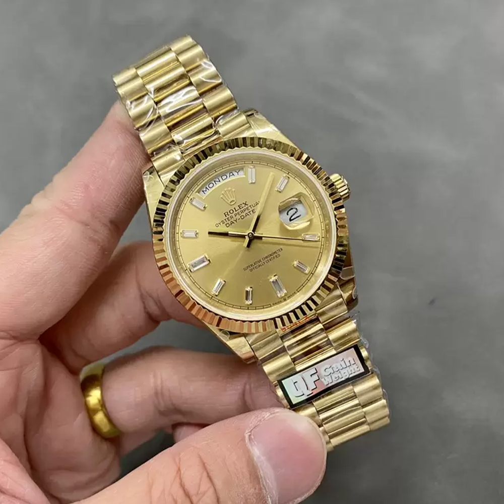 QF공장 롤렉스 데이데이트 40 샴폐인 바게트 다이얼 옐로우 골드 금통 228238