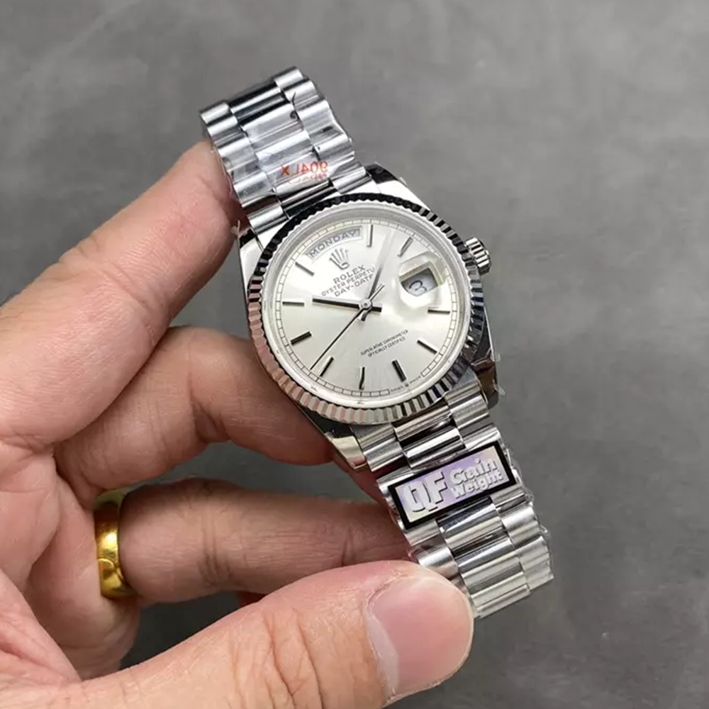 QF공장 롤렉스 데이데이트 36 실버 다이얼 화이트 골드 금통 128236