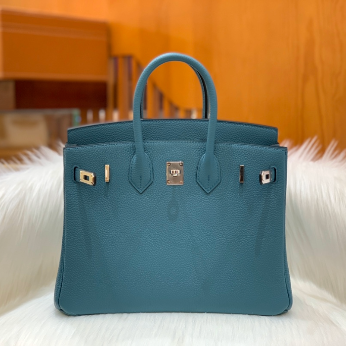 그린엘 에르메스 버킨 25 토고가죽 데님 블루 실버 버클