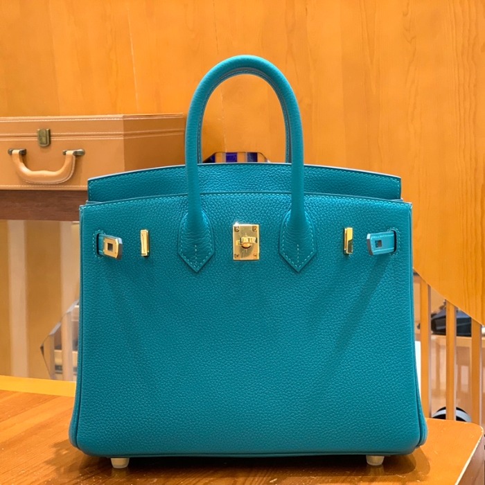 그린엘 에르메스 버킨 25 토고가죽 피콕 블루 금장 버클