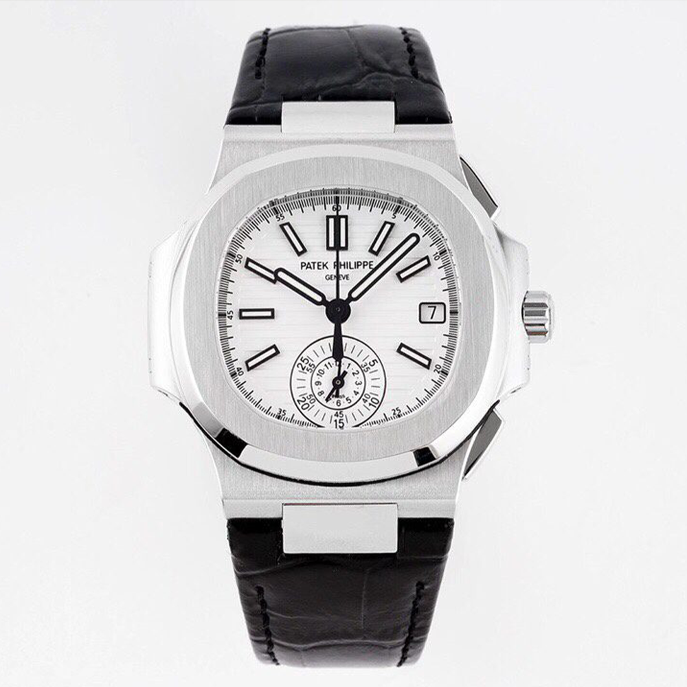 3K공장 파텍필립 노틸러스 크로노그래프 화이트 다이얼 가죽밴드 40mm 5980