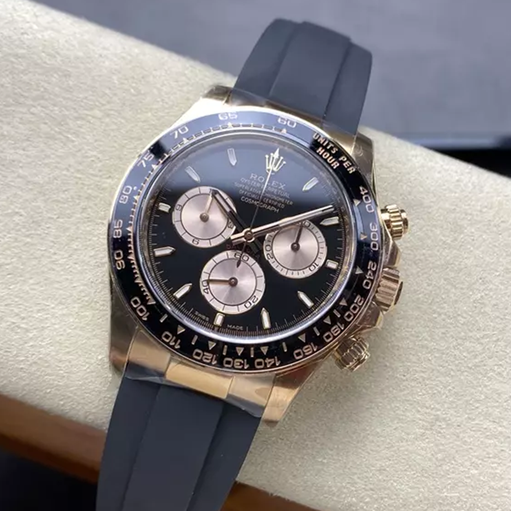클린공장 롤렉스 데이토나 블랙 인덱스 다이얼 로즈 골드 러버밴드 126518