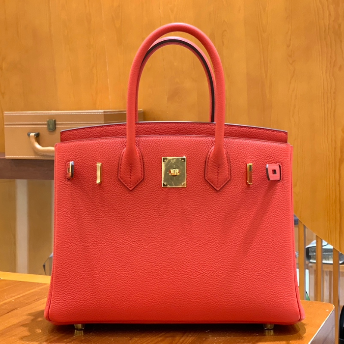 그린엘 에르메스 버킨 30 토고가죽 하트 레드 골드 버클
