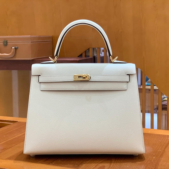 그린엘 에르메스 켈리 25 엡송 크림 화이트 실버 버클