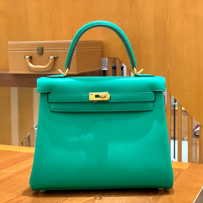 그린엘 에르메스 켈리 25 토고 스위프트 민트 그린 골드 버클