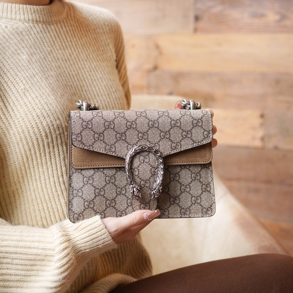 구찌 디오니서스 GG 수프림 숄더 백 브라운 421970