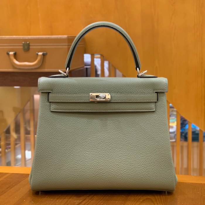 그린엘 에르메스 켈리 25 토고 세이지 그린 실버 버클