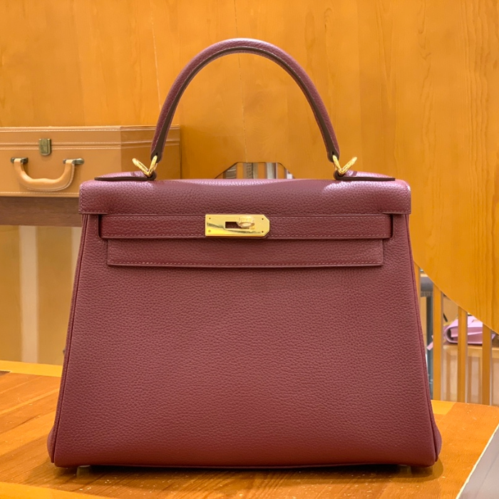 그린엘 에르메스 켈리 28 토고 석류 레드 골드 버클