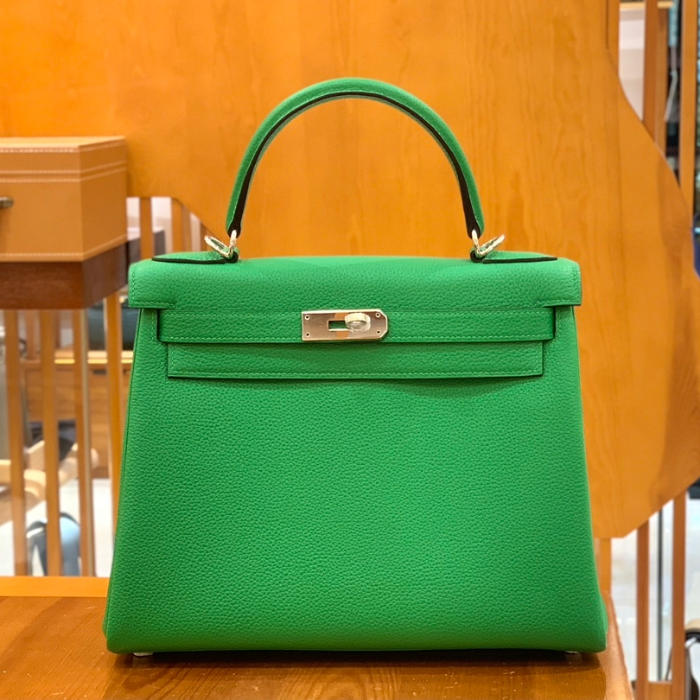 그린엘 에르메스 켈리 28 토고 뱀부 그린 실버 버클