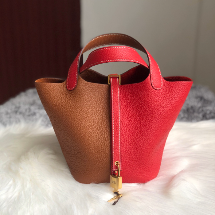 반수공 에르메스 피코탄 락 18 골드브라운 레드 금장 끌레망스