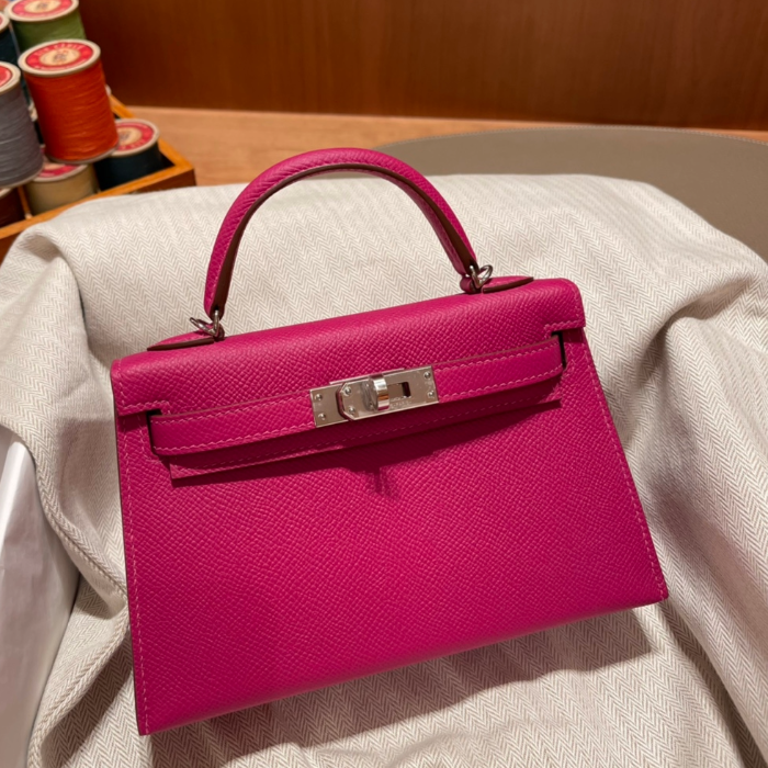 반수공 에르메스 미니 켈리백 립스틱 은장 엡송