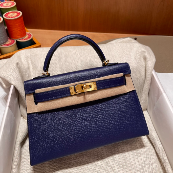 반수공 에르메스 미니 켈리백 블루 금장 엡송