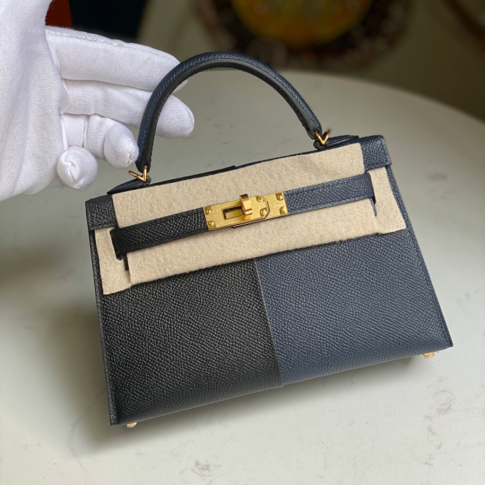 반수공 에르메스 미니 켈리백 블랙 미드나잇블루 금장 앱송