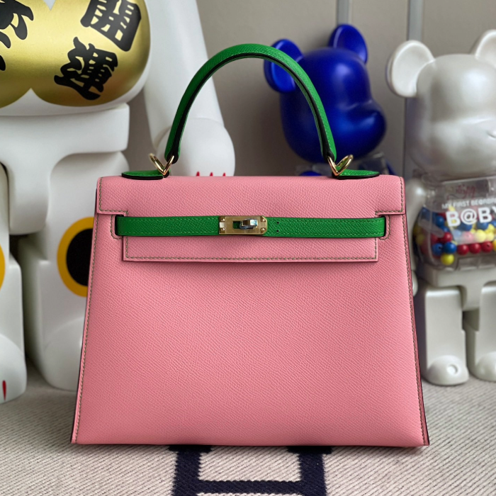 반수공 에르메스 켈리백 25 핑크 그린 금장 엡송