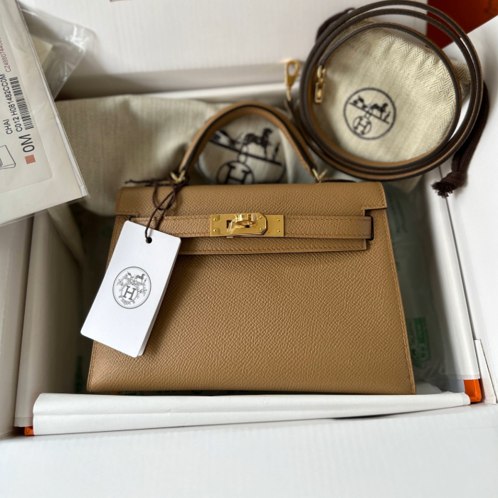 반수공 에르메스 미니 켈리백 20 카멜 금장 엡송