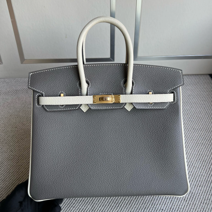 반수공 에르메스 버킨백 25 그레이 화이트 금장 엡송