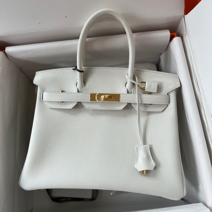 반수공 에르메스 버킨백 30 끄레 화이트 금장 토고가죽