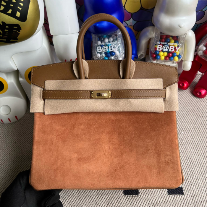 반수공 에르메스 버킨백 25 브라운 금장 스웨이드