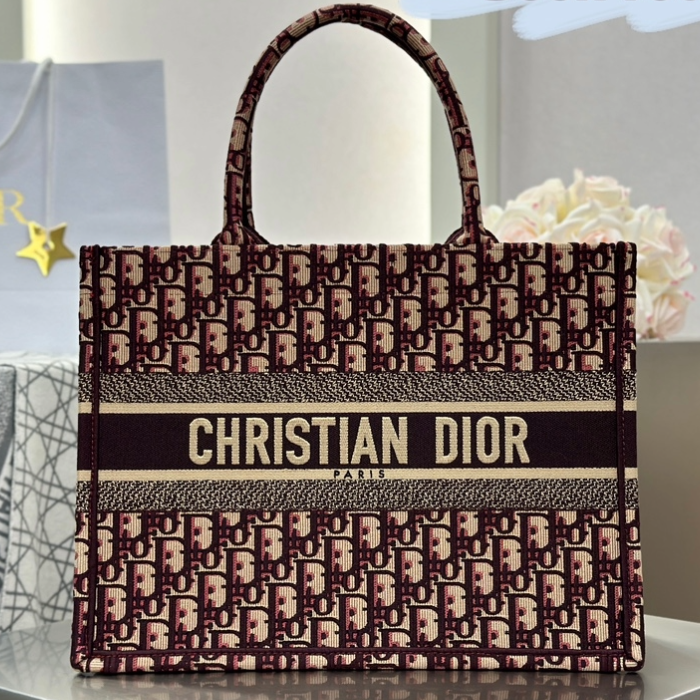 디올 오블리크 자수 북토트 토트백 그레이 와인 미디움 라지