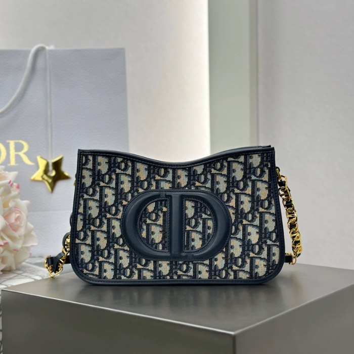 디올 CD 시그니쳐 호보 미니백 블루 디올 오블리크 자카드