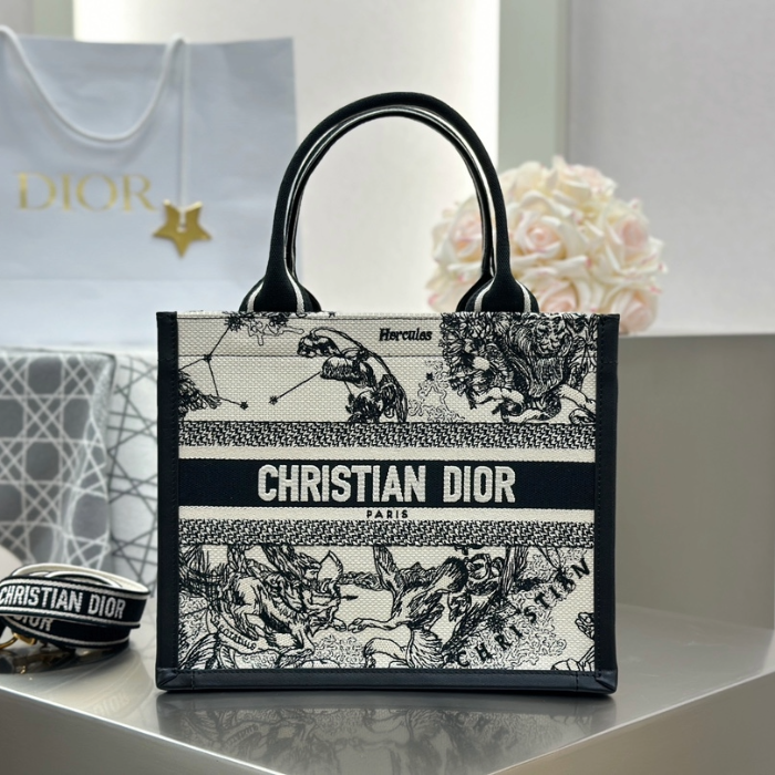 디올 스몰 북 토트백 조디악 자수 라떼 블랙