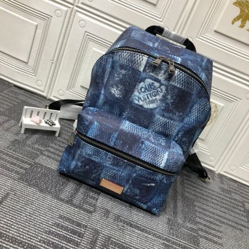 루이비통 클래식 코팅 캔버스 백팩 네이비 N50060