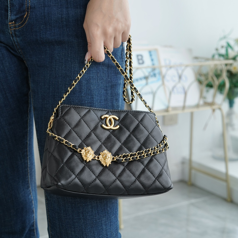 팬더샵 샤넬 크로스 월렛 미니 더블체인 램스킨 블랙