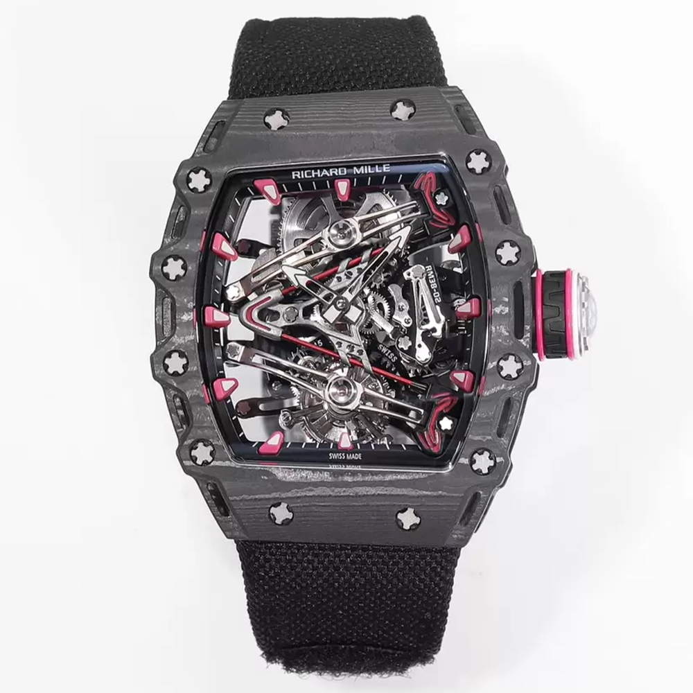 RM공장 리차드밀 수동 와인딩 투르비용 부바 왓슨 블랙 카본 케이스 블랙 스트랩 밴드 RM38-02