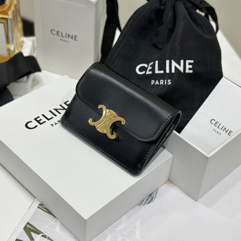 셀린느 샤이니 플랩 카드 지갑 블랙 101582