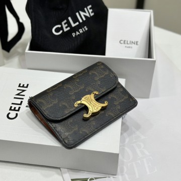 셀린느 샤이니 플랩 카드 지갑 트리옹프 캔버스 & 카프스킨 101582