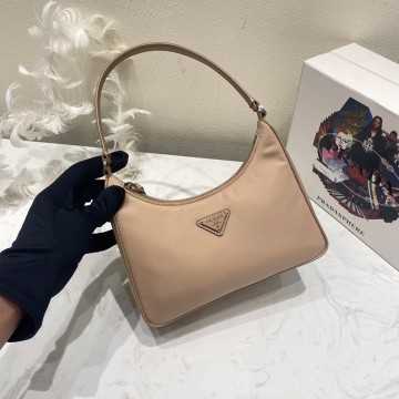 프라다 리에디션 사피아노 트리밍 리나일론 호보백 베이지 1NE204