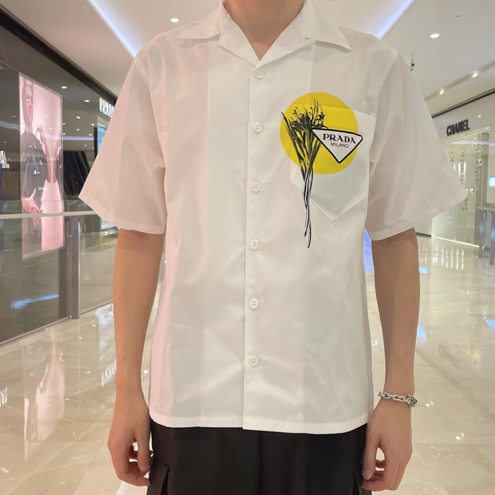 프라다 튤립 프린팅 코튼 볼링셔츠