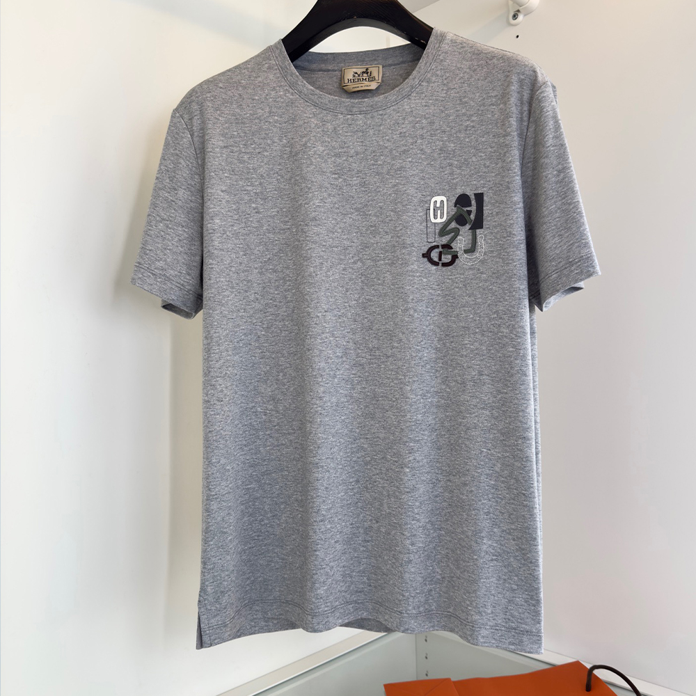 에르메스 패치 디테일 숏슬리브 티셔츠 그레이