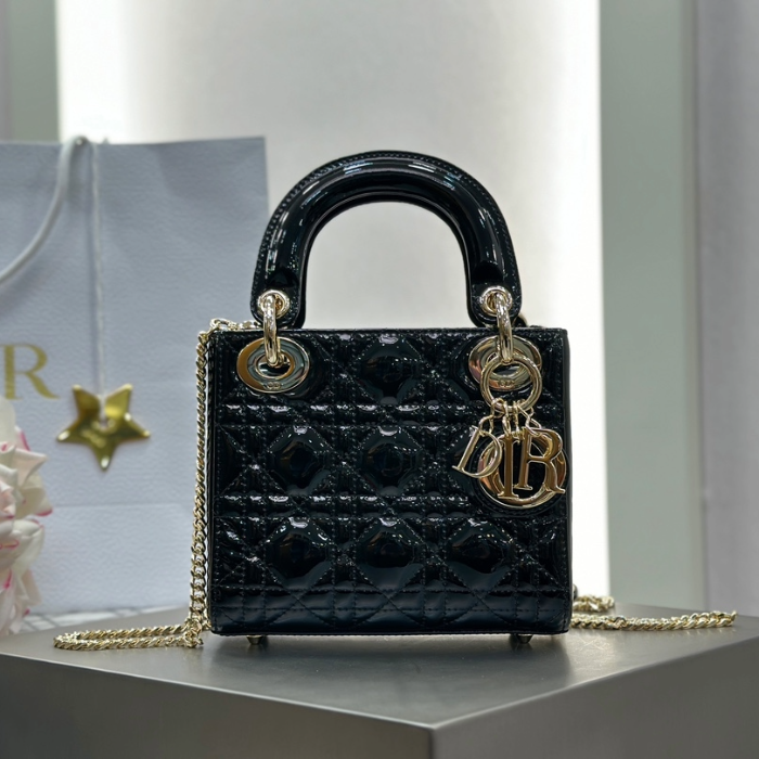 디올 미니 레이디백 페이턴트 까나쥬 블랙