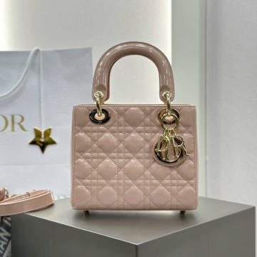 디올 스몰 레이디백 페이턴트 까나쥬 핑크