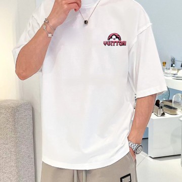 루이비통 LV 플로킹 레터 프린트 반팔 티셔츠 화이트