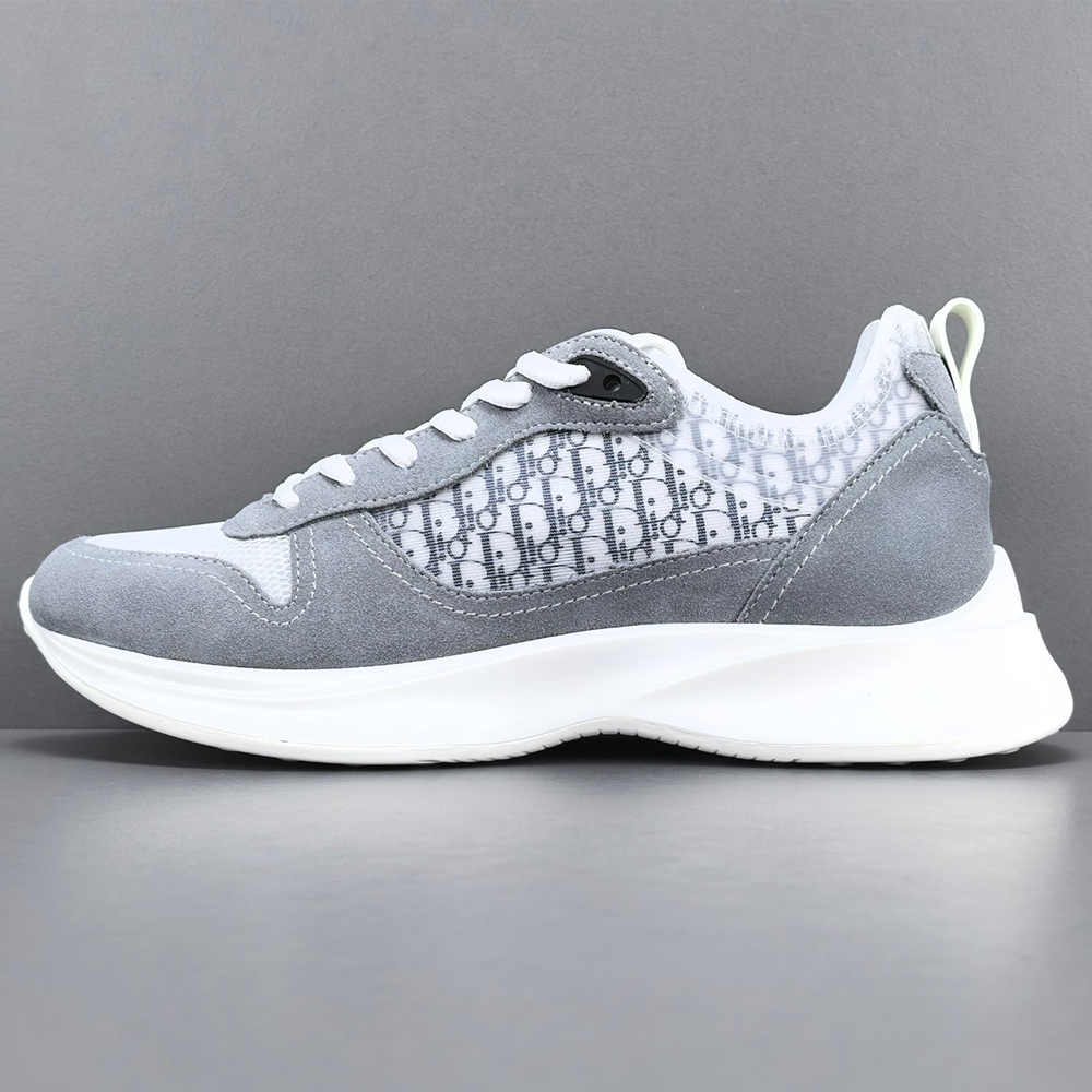 디올 B25 러너 스니커즈 그레이 스웨이드, 화이트