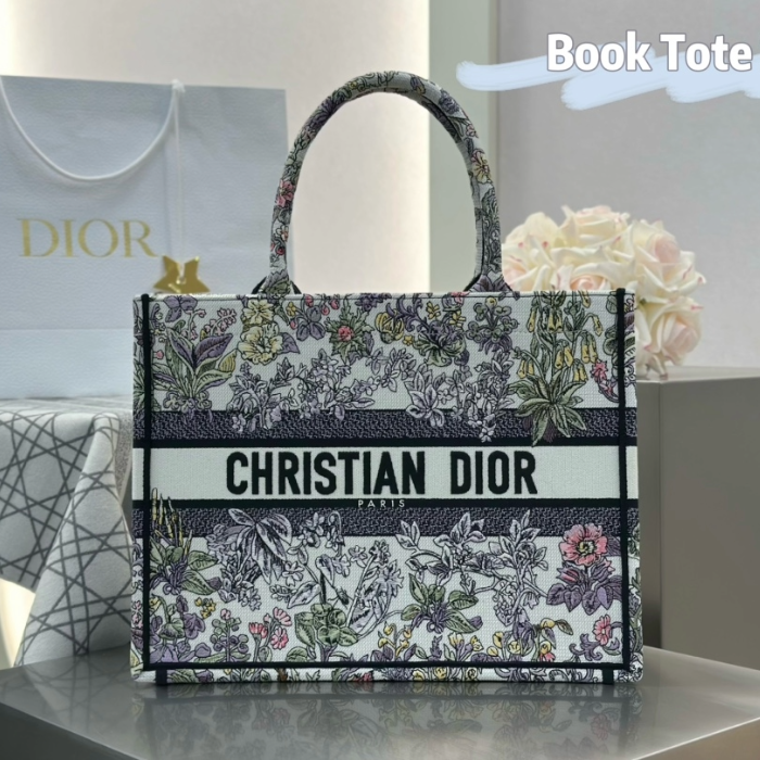 디올 미디엄 북 토트백 라떼 멀티 컬러 Millefiori Unicorn 모티브 자수