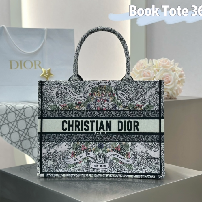 디올 미디엄 북 토트백 어라운드 더 월드 모티프 멀티컬러