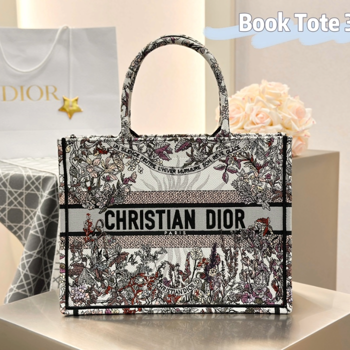디올 미디엄 북 토트백 에크루 멀티컬러