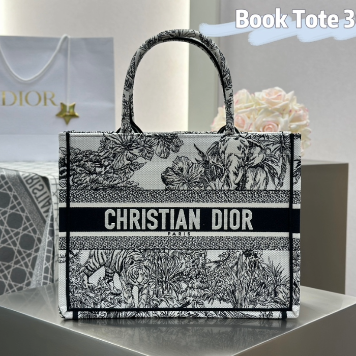 디올 미디엄 북 토트백 트왈 드 주이 소바쥬 자수 화이트 네이비 블루
