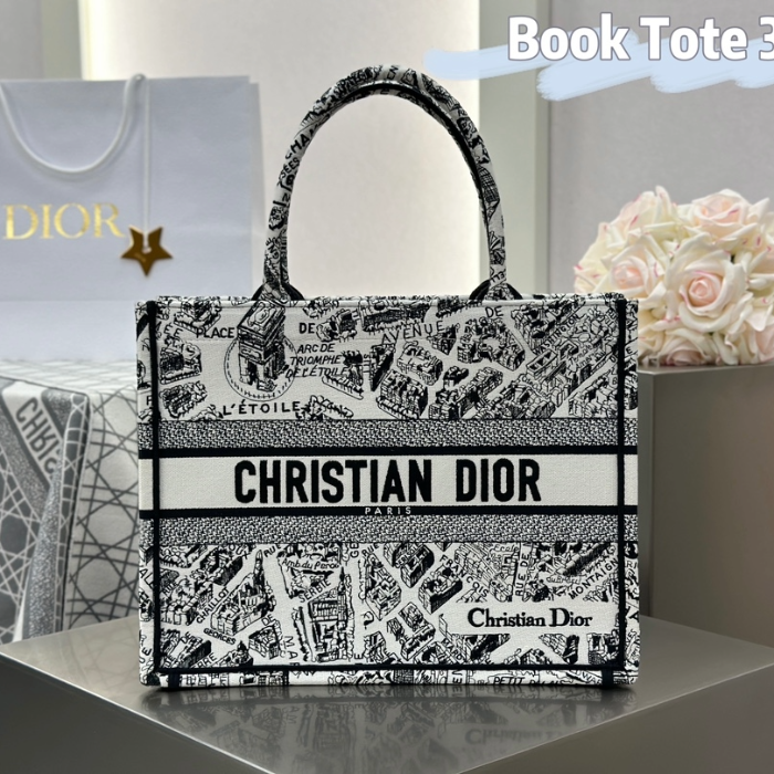 디올 미디엄 북 토트백 화이트 블랙 플랜 드 파리 자수