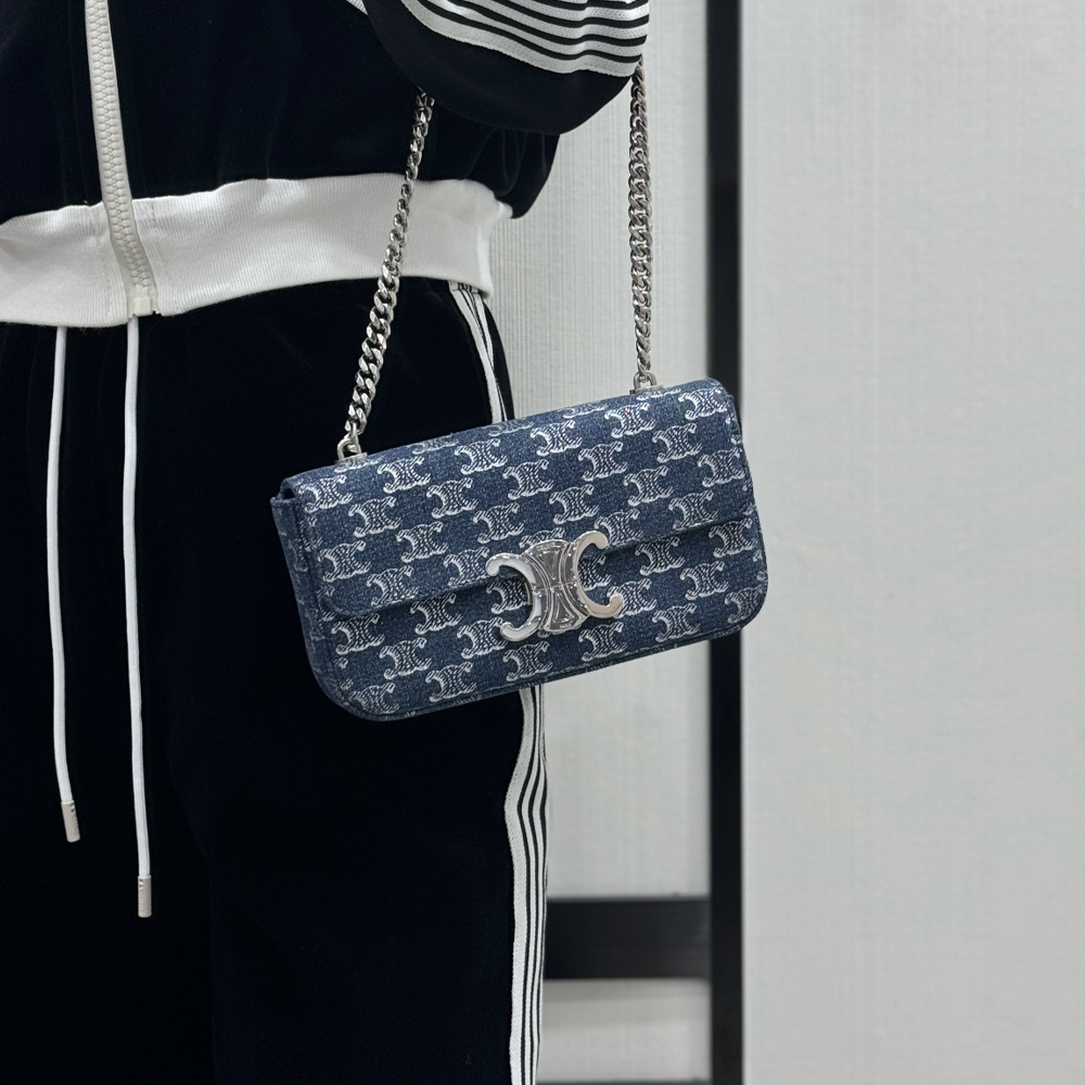 셀린느 체인 숄더백 클로드 데님 트리옹프 올오버 데님 실버