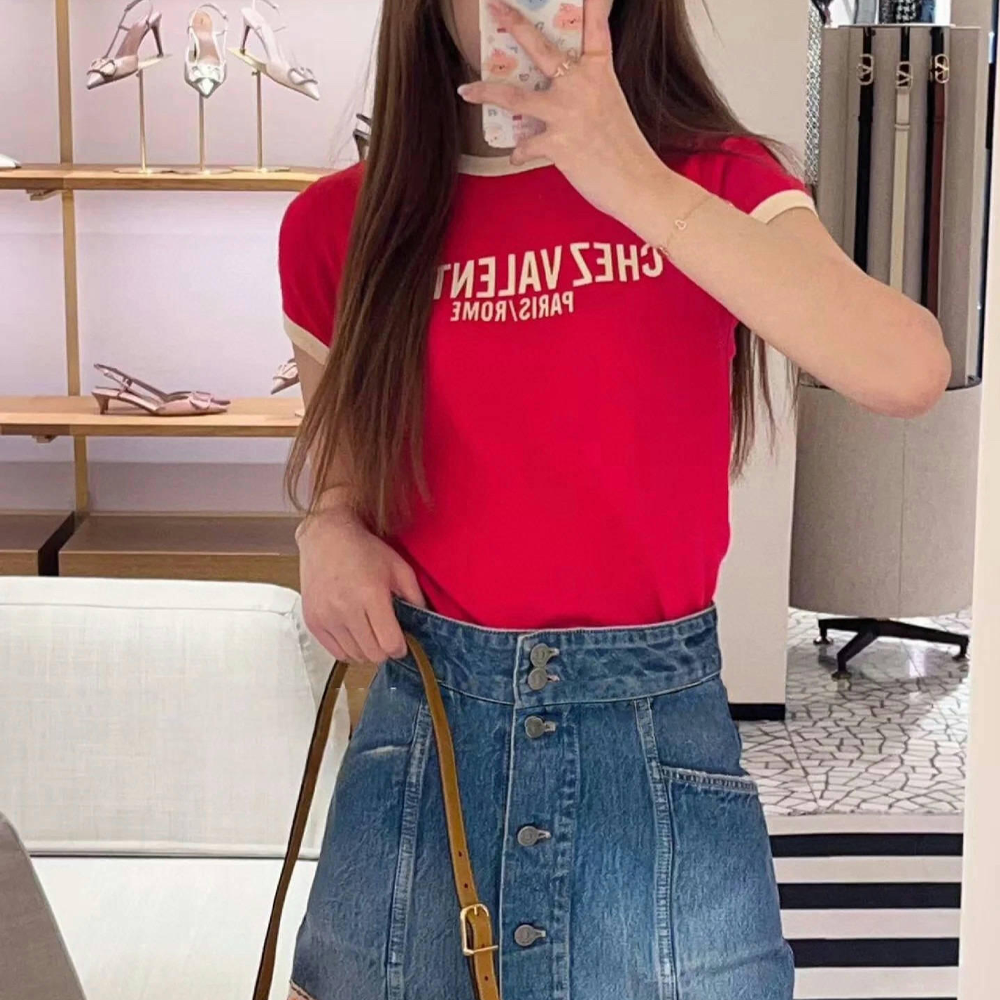 발렌티노 GARAVANI 로고 프린트 티셔츠 레드