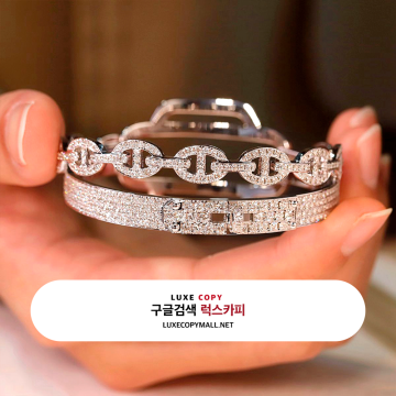 에르메스 켈리 더블 투어 다이아몬드 파베 브레이슬릿 18K 화이트 골드