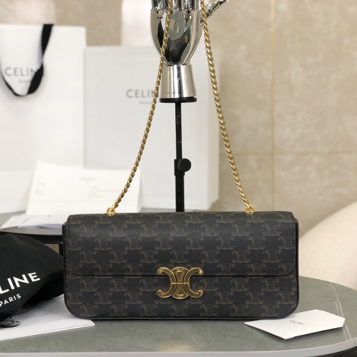 셀린느 레더 트리오페 플랩 체인백 탄 197412