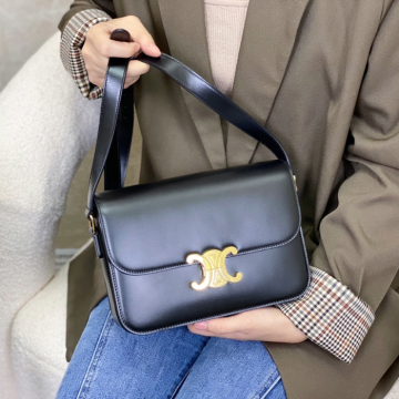 셀린느 트리옹프 클래식 샤이니 숄더백 미디엄 블랙 187363