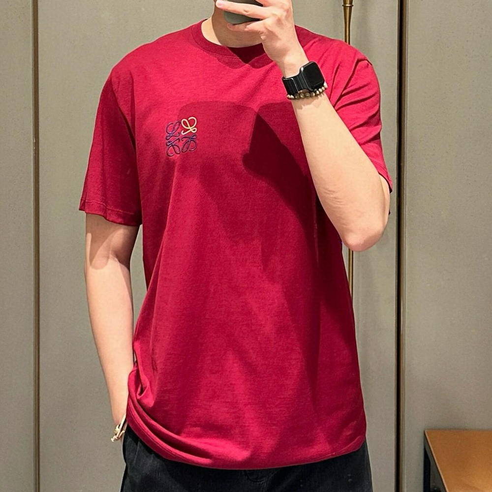 로에베 아나그램 스티치 반팔 티셔츠 버건디