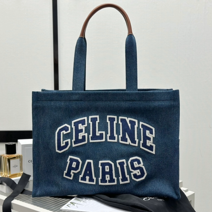 셀린느 파리 데님 카프스킨 라지 카바스 타이스 네이비 탄 196762