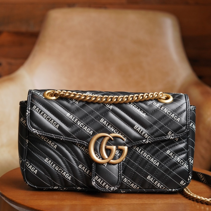 구찌 x 발렌시아가 해커 프로젝트 스몰 GG 마몽 숄더백 블랙